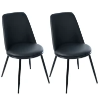 Set de 2 scaune de prânz ergonomice, șezut din piele PU, structură metalică, 44×41×88 cm, Negru(m-1)
