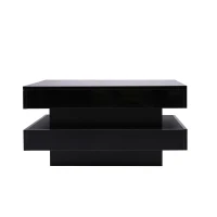 Table basse carrée,  style technologique moderne avec éclairage LED,  70×70×36 cm, Noir(m-7)