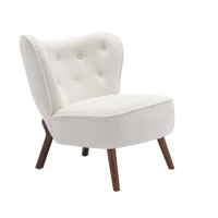 Freizeitstuhl mit extra hoher Rückenlehne, ergonomisches Design, Beine aus massivem Walnussholz, 75×77×85 cm, Weiß(m-2)