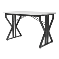Tavolo da pranzo con gambe in metallo, effetto marmorizzato, struttura in metallo stabile, 119×70×75 cm,Bianco+Nero(m-8)
