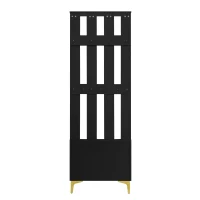 Set guardaroba con panca per scarpe e cuscino, frontale armadio con ganci, 60,5×180,5×35,2 cm, Nero+Oro(m-13)