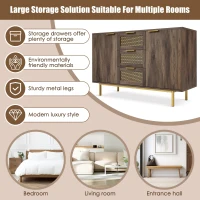 Sideboard Cabinet with 3 Drawers and 2 Doors, Metal Handles, Chest of Drawers for Bedroom, Hallway, 120L x 40W x 76H cm, Dark Brown(m-5)