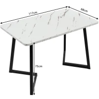 Table à manger avec effet marbre et pieds en métal, 117x68 cm, Polyvalente pour salle à manger et salon, Blanc+Noir(m-3)