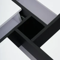 Table basse élégante en finition brillante avec 4 tiroirs,  compartiment de rangement intégré et haute stabilité,  70×70×35 cm, Blanc+Noir(m-9)