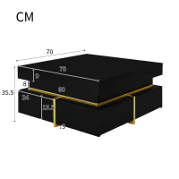 Couchtisch, Hochglanz-Wohnzimmertisch mit Schubladen und vergoldeten Akzenten, 70×70×35,5 cm, Schwarz(m-3)