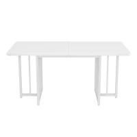 Moderner schlichter Esstisch, Design-Esstisch, Spanplatte, Metall, 158x76x75 cm, Weiß(m-2)
