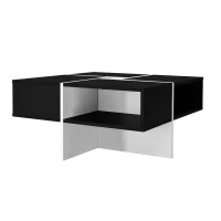 Table basse carrée moderne,  70×70×35 cm,  design noir et blanc,  5 compartiments ouverts,  compartiment central 10×10 cm, Blanc+Noir(m-10)