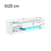 Stilvoller Hochglanz-TV-Schrank, 1,4m Länge, 16-farbige LED-Beleuchtung, für 60-Zoll-Fernseher, mit Glasablage und verstecktem Stauraum, 140×38×38 cm,  Weiß(m-3)