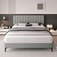 Stilvolles Polsterbett, 140×200, Kunstleder, Abnehmbare Rückenlehne mit Reißverschluss, Lattenrost und Kopfteil, ohne Matratze, Grau(m-4)