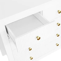 Buffet avec 5 tiroirs, Design de tiroirs unique, Poignées dorées, Construction robuste, Grand espace de rangement, Blanc(m-7)