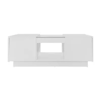 Table basse blanche avec revêtement en verre,  éclairage LED,  contrôle par application,  2 tiroirs et compartiment ouver, Blanc(m-2)