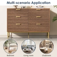 Embossed Design Wood Chest of Drawers with 6 Drawers, Living Room Sideboard with Anti-tip Design, 120L x 40W x 75H cm, Walnut(m-4)