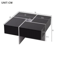 Eleganter Hochglanz-Couchtisch mit integriertem Staufach und 4 Schubladen, 70×70×35 cm, maximale Belastbarkeit 30 kg,  Schwarz+Weiß(m-3)