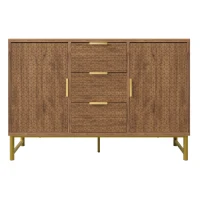 Shelves Adjustable Anti-tip Sideboard Cabinet with 3 Drawers and 2 Doors, Storage Cabinet with Embossed Design, 120L x 40W x 75H cm, Walnut(m-2)