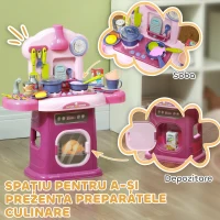 AIYAPLAY Bucătărie Jucărie pentru Copii 3-6 Ani cu 38 Accesorii, Sunete Realiste și Lumină la Cuptor, 51x21x60 cm, Roz(m-5)