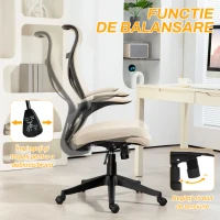 HOMCOM Scaun Ergonomic de Birou cu Brațe Rabatabile, Tetieră, Înălțime Reglabilă și Funcție de Leagăn, 66x66x121 cm, Bej(m-5)
