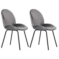 Set de 2 scaune de prânz, spătar rotund, tapițerie din catifea, structură metalică, ergonomice, Gri(m-1)