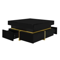 Table basse brillante pour salon avec tiroirs et accents dorés, Noir(m-10)
