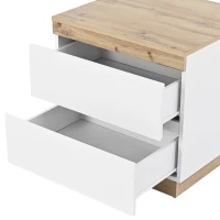 Comodino con due cassetti, funzione contenitore, per camera da letto, Bianco + Naturale(m-8)