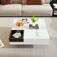 Couchtisch Hochglanz, Beistelltisch mit abnehmbarer Aufbewahrungsbox und LED-Lichteffekt, 72×72×30 cm, Weiß(m-4)