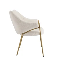 Chaise de salle à manger avec accoudoirs, tissu Sherpa, coussin de siège épaissi, dossier ergonomique, Beige(m-10)