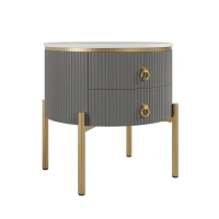 Table d'appoint avec tiroirs, structure en marbre, pieds et poignées dorés, réglable, 50×50×51 cm, Gris(m-2)