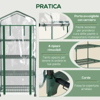 Outsunny Serra per Piante Verticale con Scaffale a 4 Ripiani in Acciaio e PVC Bianco, 69x50x165cm(m-5)
