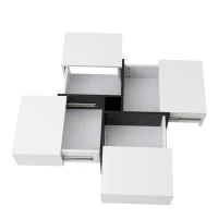 Couchtisch 70x70x35 cm mit 4 Schubladen, Modern Design, Schwarz-Weiß(m-13)