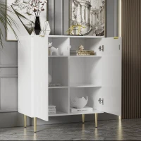 Sideboard mit 2 Türen, Kommode für Wohnzimmer, Bad- und Schlafzimmer, vergoldete Füße und Griff, florales Muster, stoßsicheres Eckdesign, 3 Einlegeböden, 6 Fächer, 75Lx40Bx90H, Golden+Weiß(m-6)