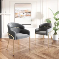 Chaise de salle à manger avec revêtement en velours, Design léger et luxueux, Quatre pieds en métal, Polyvalente pour salon et chambre à coucher, Ergonomique et stable,Gris(m-5)