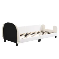 Lit pour enfant 90×200 cm avec sommier à lattes, en forme de lapin, tête de lit en sherpa, montage facile, matelas non inclus,Blanc+Rose(m-8)