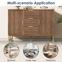 Shelves Adjustable Anti-tip Sideboard Cabinet with 3 Drawers and 2 Doors, Storage Cabinet with Embossed Design, 120L x 40W x 75H cm, Walnut(m-4)