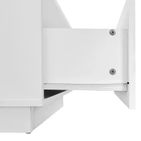 Table basse blanche avec revêtement en verre,  éclairage LED,  contrôle par application,  2 tiroirs et compartiment ouver, Blanc(m-8)