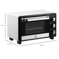 HOMCOM Cuptor Electric Ventilat cu Temperatură Reglabilă, 3 Moduri de Coacere, Tavă și Grătar, 44x32x28 cm, Alb(m-3)