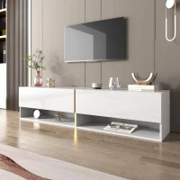 Meuble TV brillant, meuble bas avec portes, espace de rangement combiné, mural/autonome, 172×35×40 cm, Blanc(m-4)