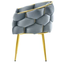 Sedia Imbottita in Velluto con Struttura Dorata, Supporti Regolabili delle Gambe Anteriori, 50×47×80 cm, Grigio(m-8)