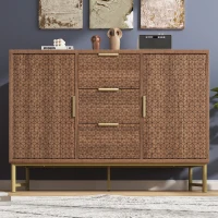 Shelves Adjustable Anti-tip Sideboard Cabinet with 3 Drawers and 2 Doors, Storage Cabinet with Embossed Design, 120L x 40W x 75H cm, Walnut(m-8)