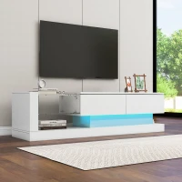 Meuble TV élégant en finition brillante,  1, 4 m de longueur,  éclairage LED 16 couleurs,  pour téléviseur de 60 pouces,  avec étagère en verre et espace de rangement caché,  140×38×38 cm, Blanc(m-4)