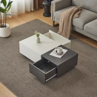 Moderner rechteckiger Couchtisch, 100×50×30 cm, mit 2 Druckschubladen, Innovativem Design und Hoher Belastbarkeit bis 45 kg, Weiß+Grau(m-6)