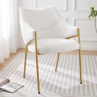 Chaise de salle à manger avec accoudoirs, tissu Sherpa, coussin de siège épaissi, dossier ergonomique, Beige(m-1)