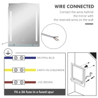 Kleankin Oglindă de Baie cu Lumină LED Reglabilă pe 3 Culori și Raft din Sticlă, 50x12x70 cm, Argintiu(m-6)