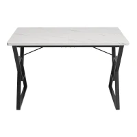 Esstisch mit Metallbeinen, moderner Marmortisch, stabiles Metallgestell, verstellbare Füße, 119×70×75cm, Weiß+Schwarz(m-9)