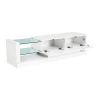 Stilvoller Hochglanz-TV-Schrank, 1,4m Länge, 16-farbige LED-Beleuchtung, für 60-Zoll-Fernseher, mit Glasablage und verstecktem Stauraum, 140×38×38 cm,  Weiß(m-8)
