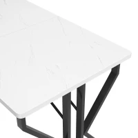 Tavolo da pranzo con gambe in metallo, effetto marmorizzato, struttura in metallo stabile, 119×70×75 cm,Bianco+Nero(m-5)