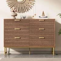 Embossed Design Wood Chest of Drawers with 6 Drawers, Living Room Sideboard with Anti-tip Design, 120L x 40W x 75H cm, Walnut(m-1)