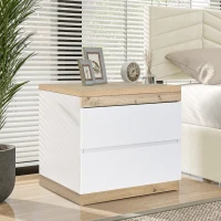 Table de chevet avec deux tiroirs, commode de nuit en panneau de particules, beaucoup d'espace de rangement, Blanc+Chêne(m-4)