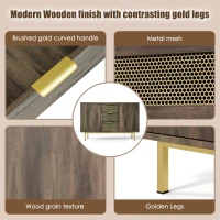 Sideboard Cabinet with 3 Drawers and 2 Doors, Metal Handles, Chest of Drawers for Bedroom, Hallway, 120L x 40W x 76H cm, Dark Brown(m-7)