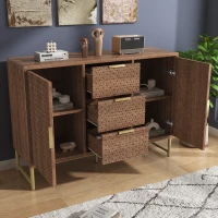 Shelves Adjustable Anti-tip Sideboard Cabinet with 3 Drawers and 2 Doors, Storage Cabinet with Embossed Design, 120L x 40W x 75H cm, Walnut(m-9)