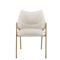 Chaise de salle à manger avec accoudoirs, tissu Sherpa, coussin de siège épaissi, dossier ergonomique, Beige(m-9)