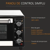 HOMCOM Cuptor Electric Ventilat cu Temperatură Reglabilă, 3 Moduri de Coacere, Tavă și Grătar, 44x32x28 cm, Alb(m-7)